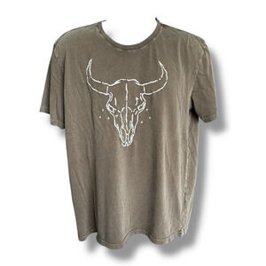 Lucky Brand Men's Embroidered Steer Skull Short Sleeve T-shirt Olive Green XL